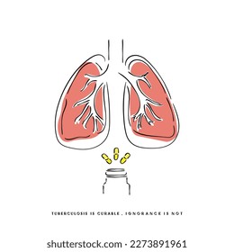 arte de línea vector de conciencia de la tuberculosis. Juntos podemos vencer la tuberculosis.