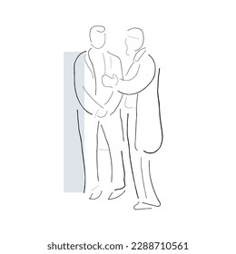 line art vector of two men discussing some office affairs in a casual gathering.