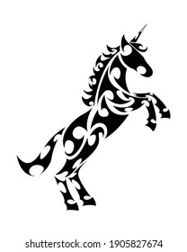 Line art vector of unicorn with front legs raised. Suitable for use as decoration or logo.