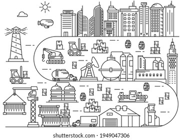 Line art vector Urban city and Industry Illustration