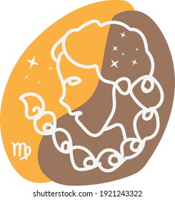 vector de arte de línea Signo de horóscopo Virgo en doce zodiacs con fondo de estrellas.