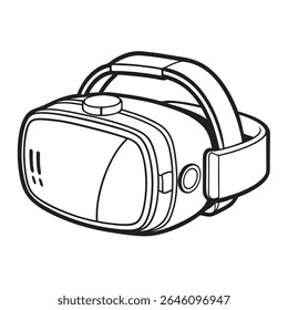 Vetor de arte de linha da visão lateral do fone de ouvido VR em fundo branco.