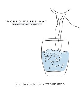 Line art vector of water being elixir of life . Global Water day concept. Conserve and preserve Life. Save water and save future.