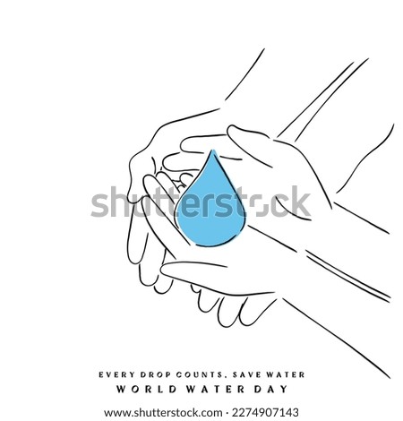 Line art vector of water conservation. Global Water day concept. Conserve Water and preserve Life. Save water and save future. Value the life elixir.