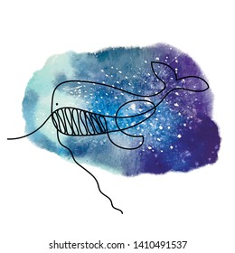 Line art vector whale on gradient watercolor background