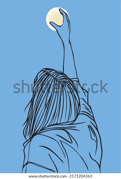 Line Art Vector Woman Hand Reach Stock Vector Royalty Free 2171204363