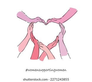 Line art vector of womens day heart art. Empowered women empower women. Togetherness and sisterhood concept.