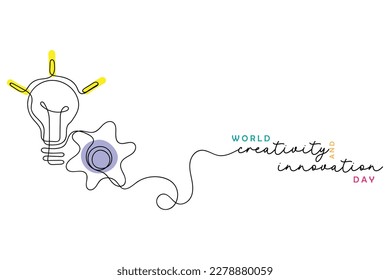 line art vector of world creativity and innovation day that is celebrated every year on 21 april.  Bulb and ideas concept art.