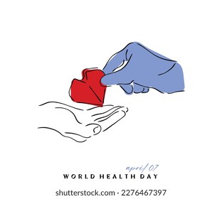 Line art vector of world health day.  Health day is celebrated every year on april 7 every year to raise awareness about health and avoid all kind of health hazards. 