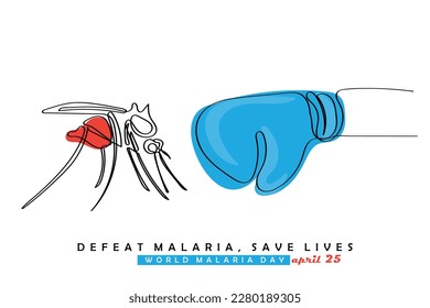 vector de arte de línea del día mundial de la malaria. Con cuidado y precauciones derrotan a la malaria y el dengue. 