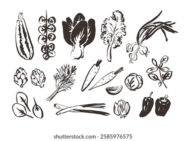 Ícones de legumes de arte de linha, ilustrações de esboços desenhadas à mão