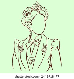 Image vectorielle de femme victorienne sur ligne pour carte, décoration, illustration