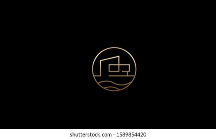 Line Art Villa/house Logo With Swimming Pool 