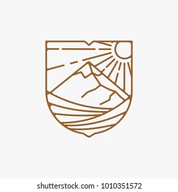 Line art vineyard logo design illustration, mountain logo design isolated on white background