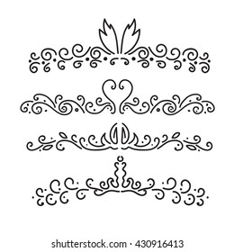Line art Vintage. Border or frame member with swirls. Vector illustration. The black outline drawing isolated on a white background.