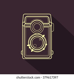 Line art vintage camera icon.