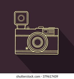 Line art vintage camera icon.