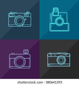 Line art vintage camera icon sets. Vector illustration