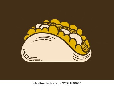 Line art vintage drawing of a delicious tacos