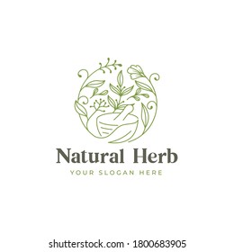 line art vintage natural herb logo design