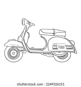 Line art vintage scooter vector. Suitable for iconic vehicle or for kids coloring book.