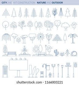 Line ART vol 5. Original Line art Vector Illustration Collection of Natural and artificial city decorations and typical elements