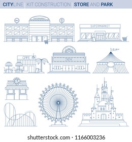 Line ART vol 8. Original Line art Vector Illustration Collection of City service and entertainment buildings