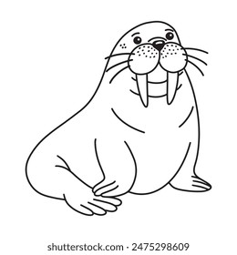 Line art of walrus cartoon vector