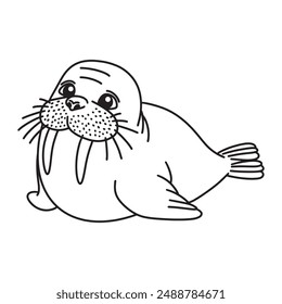 Line art of walrus cartoon vector