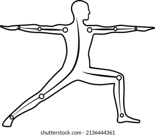 Line art warrior 2 pose of yoga with joints