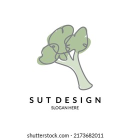 line art and watercolor broccoli illustration for food health logo