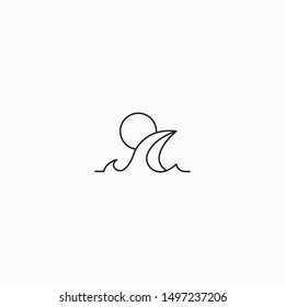 Line Art Wave Logo Icon Design Template. Minimalist, Simple and Modern