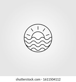 line art wave ocean and sun logo minimalist landscape vector label emblem design