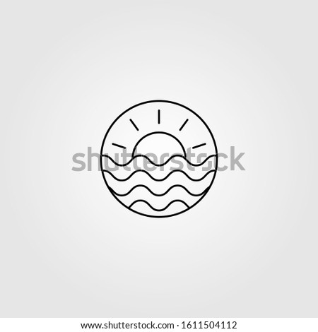 line art wave ocean and sun logo minimalist landscape vector label emblem design