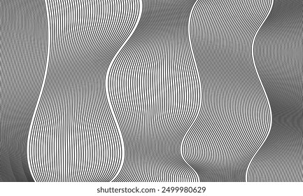 line art wavy and geometric monochrome abstract background black and white
