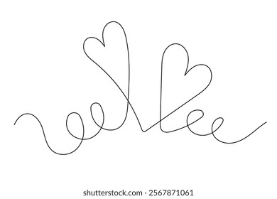 Line Art Wavy Heart Shape Icon. Romantic Minimalist Black Silhouette Contour. Valentine Day or Wedding Greeting Card Background. Shop Advertising Decoration Wallpaper One Continuous Line Drawn Element