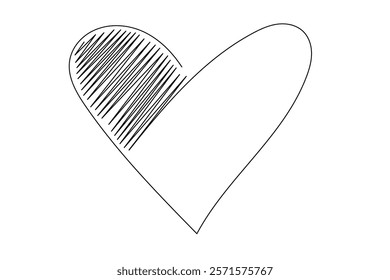 Line Art Wavy Heart Shape Icon. Romantic Minimalist Black Silhouette Contour. Valentine Day or Wedding Greeting Card Background. Shop Advertising Decoration Wallpaper One Continuous Line Drawn Element