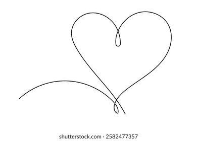 Line Art Wavy Heart Shape Icon. Romantic Minimalist Black Silhouette Contour. Valentine Day or Wedding Greeting Card Background. Shop Advertising Decoration Wallpaper One Continuous Line Drawn Element