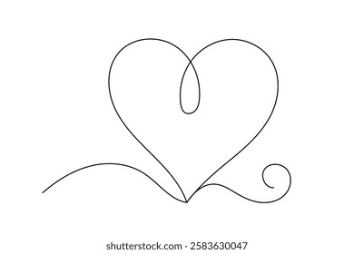 Line Art Wavy Heart Shape Icon. Romantic Minimalist Black Silhouette Contour. Valentine Day or Wedding Greeting Card Background. Shop Advertising Decoration Wallpaper One Continuous Line Drawn Element