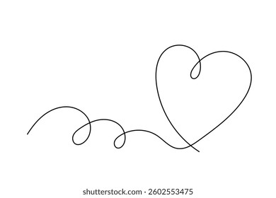 Line Art Wavy Heart Shape Icon. Romantic Minimalist Black Silhouette Contour. Valentine Day or Wedding Greeting Card Background. Shop Advertising Decoration Wallpaper One Continuous Line Drawn Element