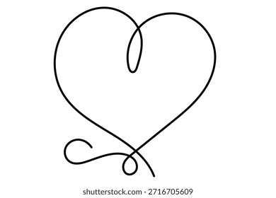 Icono de forma de corazón ondulado de arte de línea. Silueta negra minimalista romántica. Día de San Valentín o fondo de tarjeta de felicitación de Boda. Tienda Publicidad Decoración Fondo de pantalla Una Línea Continua Dibujado Elemento	
