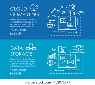 Line Art Web Banner For Cloud Computing And Data Storage Services, Poster For Project Design