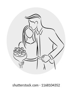 line art of wedding couple