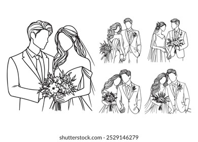 Linha Art Casal Casal Foto Romance Intimamente Preto e Branco Ilustração Mão Desenhado Clipart