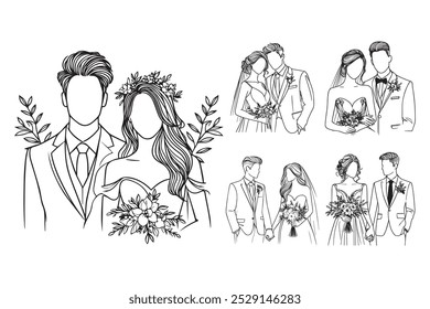 Linha Art Casal Casal Foto Romance Intimamente Preto e Branco Ilustração Mão Desenhado Clipart