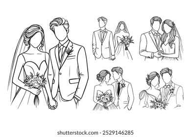 Linha Art Casal Casal Foto Romance Intimamente Preto e Branco Ilustração Mão Desenhado Clipart