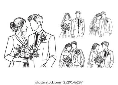 Linha Art Casal Casal Foto Romance Intimamente Preto e Branco Ilustração Mão Desenhado Clipart