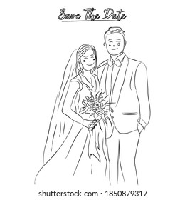 line art wedding couple vector illustration  couple cartoon