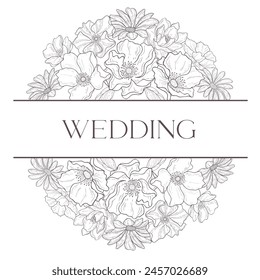 Line Art Wedding Frame Illustration. Floral Border.