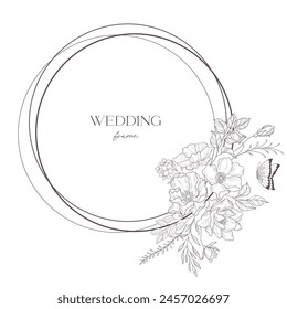 Line Art Wedding Frame Illustration. Floral Border.